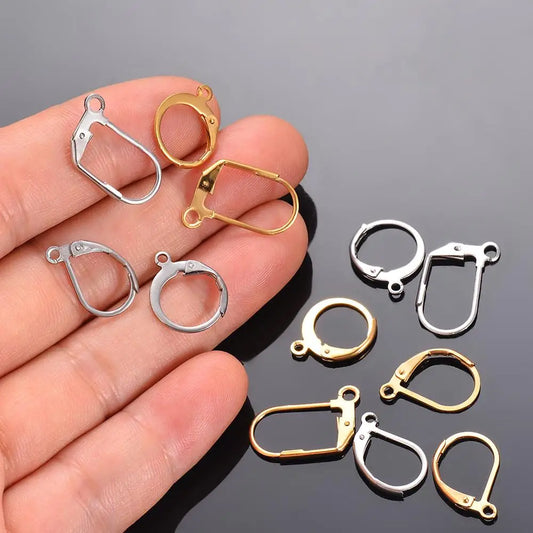 100pcs Gold /Silver Stainless Steel French Lever Earring Hooks Wire Setting Base Hoops Earrings For DIY Jewelry Making Supplies
